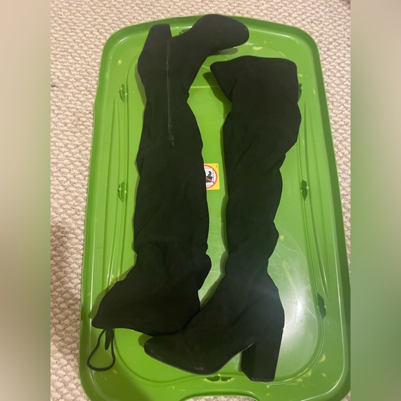 Suede Black Over the Knee Boots - Picture 1 of 3